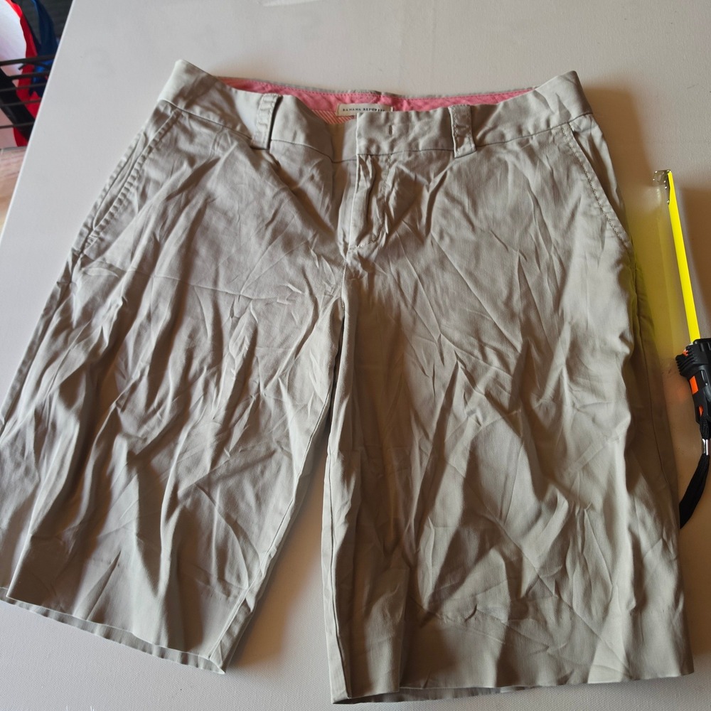 Banana Republic Womens Khaki Tan Stretch Chino Shorts Size 8 Pink Trim Pocket